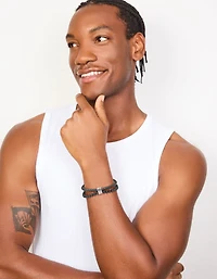 Mens Waterproof Stainless Steel Braided & Beaded Bracelet