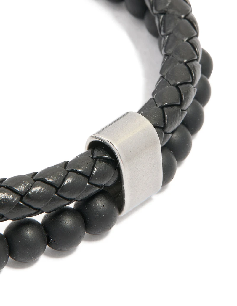 Mens Waterproof Stainless Steel Braided & Beaded Bracelet