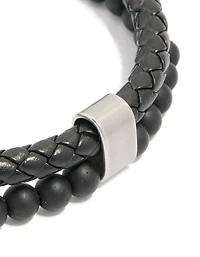 Mens Waterproof Stainless Steel Braided & Beaded Bracelet