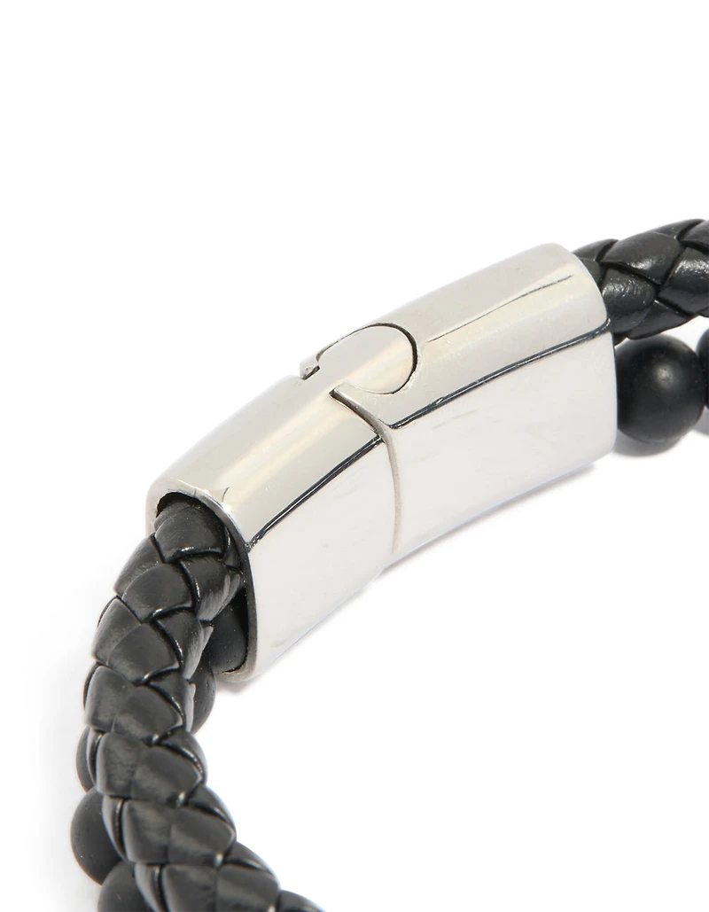 Mens Waterproof Stainless Steel Braided & Beaded Bracelet