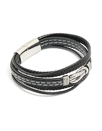 Mens Waterproof Stainless Steel Mixed Braid Detail Bracelet
