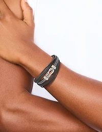 Mens Waterproof Stainless Steel Mixed Braid Detail Bracelet