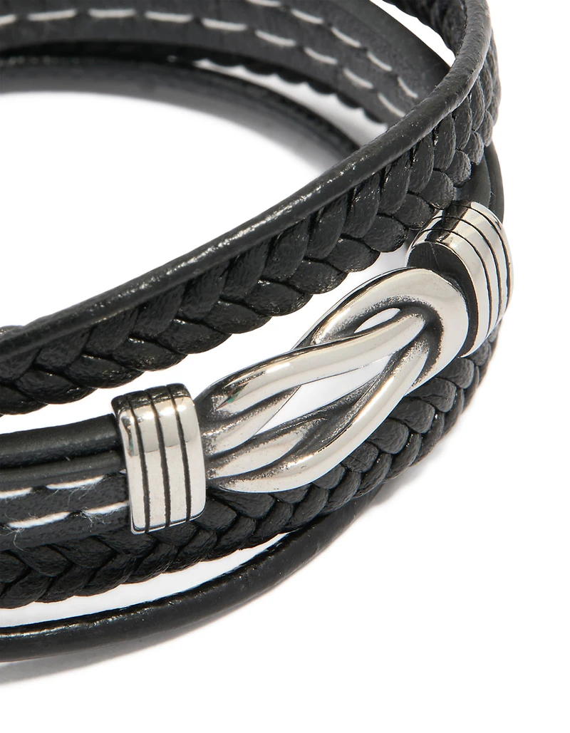 Mens Waterproof Stainless Steel Mixed Braid Detail Bracelet