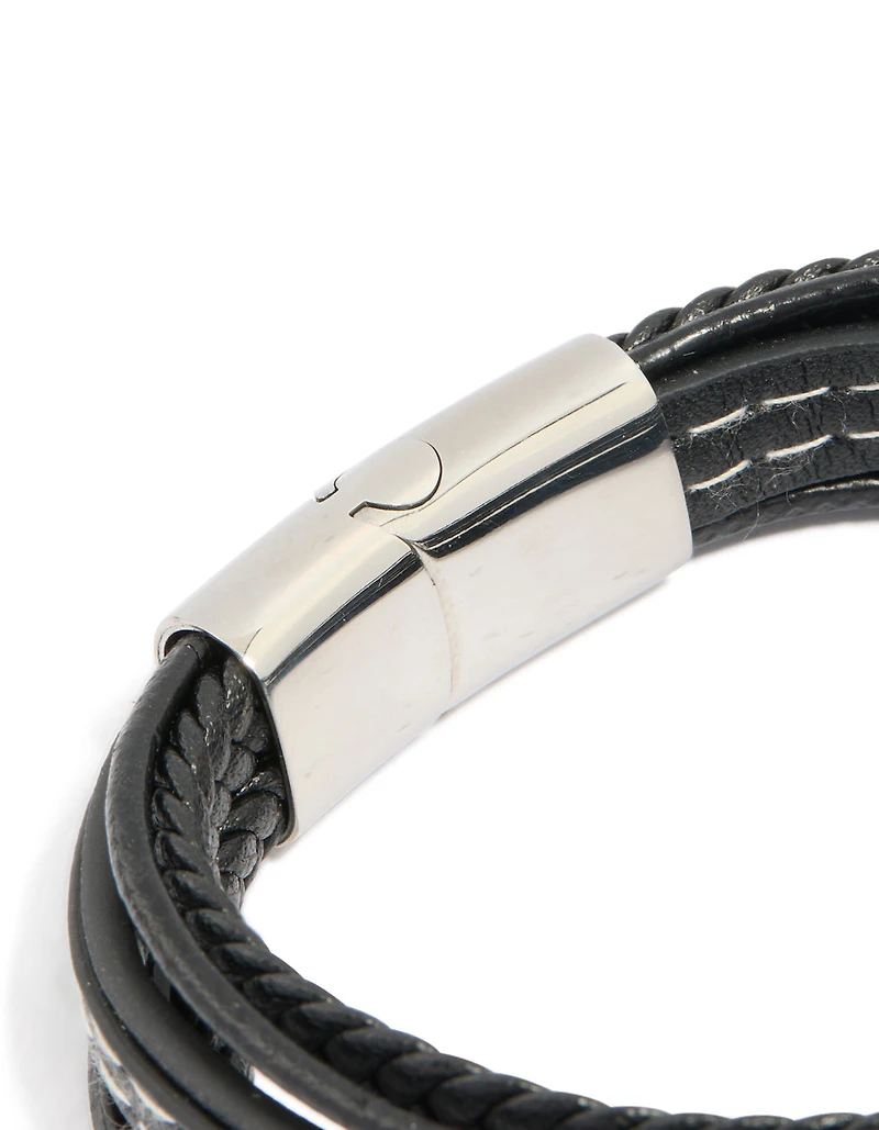 Mens Waterproof Stainless Steel Mixed Braid Detail Bracelet
