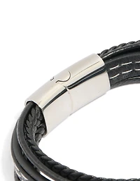 Mens Waterproof Stainless Steel Mixed Braid Detail Bracelet