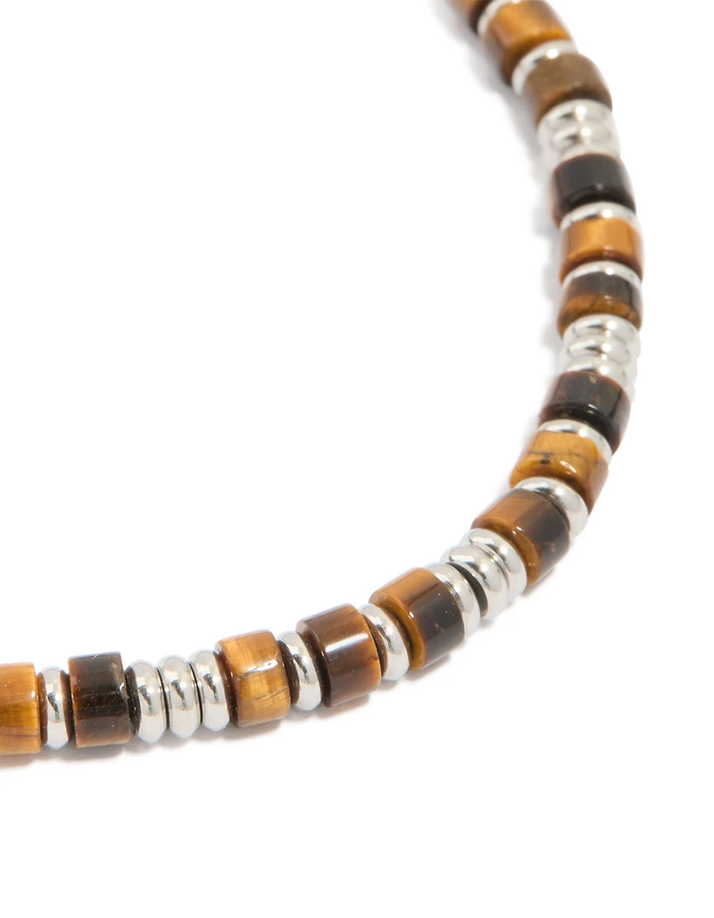 Bracelet imperméable en acier inoxydable semi-précieux à perles en forme d’œil de tigre pour hommes