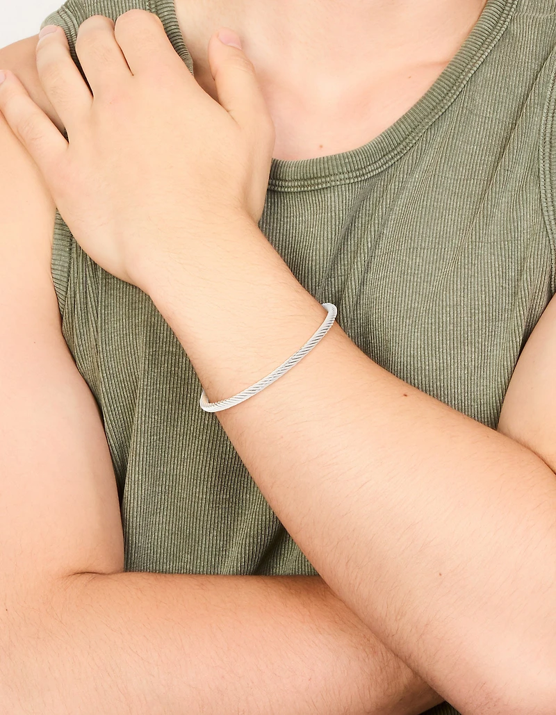 Mens Waterproof Stainless Steel Small Wire Twist Wrist Cuff