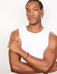 Mens Waterproof Black Stainless Steel Detailed Wrist Cuff