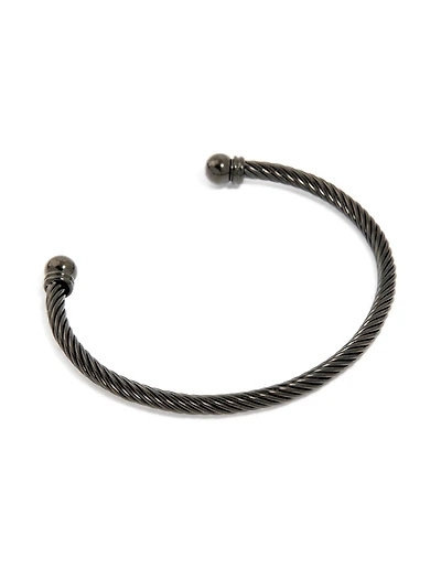 Mens Waterproof Black Stainless Steel Wire Twisted Wrist Cuff
