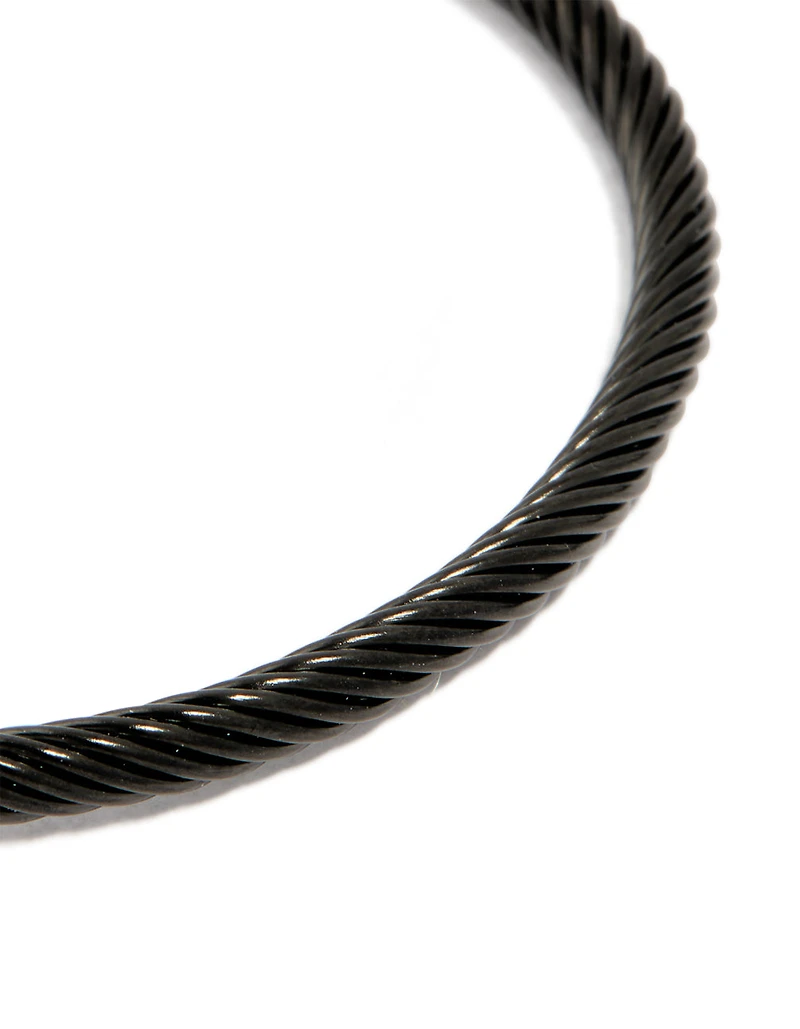 Mens Waterproof Black Stainless Steel Wire Twisted Wrist Cuff