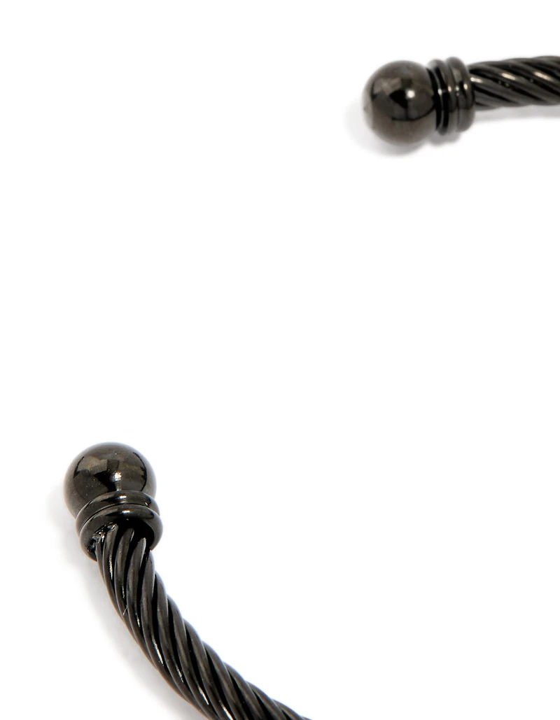 Mens Waterproof Black Stainless Steel Wire Twisted Wrist Cuff