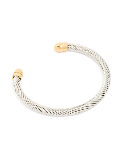 Mens Waterproof Stainless Steel Large Twisted Wire Cuff