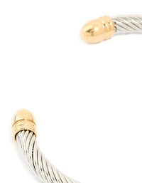 Mens Waterproof Stainless Steel Large Twisted Wire Cuff