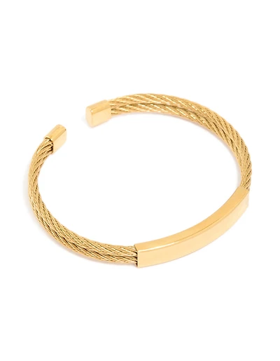 Mens Waterproof Stainless Steel Twin Wire Twist Wrist Cuff