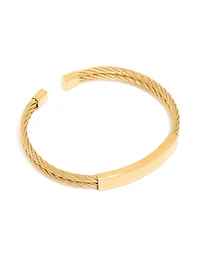 Mens Waterproof Stainless Steel Twin Wire Twist Wrist Cuff