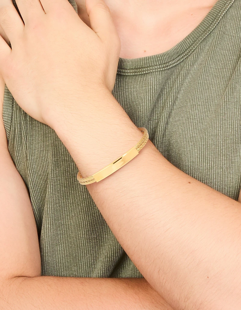 Mens Waterproof Stainless Steel Twin Wire Twist Wrist Cuff