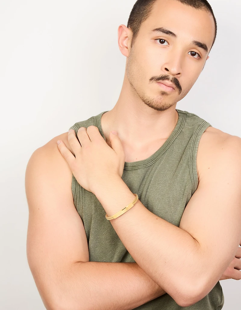 Mens Waterproof Stainless Steel Twin Wire Twist Wrist Cuff