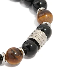 Mens Waterproof Stainless Steel Large Beaded Stretch Bracelet