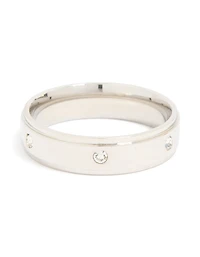 Mens Waterproof Stainless Steel Cubic Zirconia Flat Band Ring