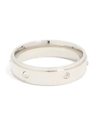 Mens Waterproof Stainless Steel Cubic Zirconia Flat Band Ring