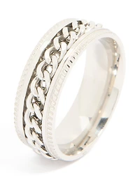 Mens Waterproof Stainless Steel Chain Detail Band Ring
