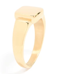Mens Waterproof Gold Plated Stainless Steel Square Signet Ring