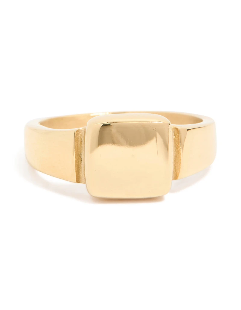 Mens Waterproof Gold Plated Stainless Steel Square Signet Ring