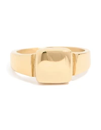 Mens Waterproof Gold Plated Stainless Steel Square Signet Ring
