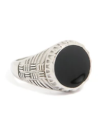 Mens Waterproof Stainless Steel Black Enamel Signet Ring