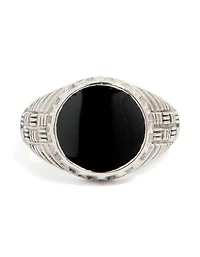 Mens Waterproof Stainless Steel Black Enamel Signet Ring
