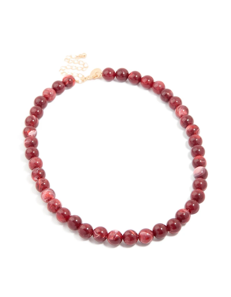 Red Marbled Acrylic Beaded Necklace