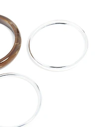 Brown Acrylic & Silver Bangles 3-Pack