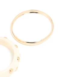 Gold Acrylic Stud & Plain Bangles 2-Pack