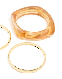 Pack de 3 bracelets acryliques bruns et dorés