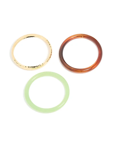 Pack de 3 bracelets en acrylique brun doré et vert