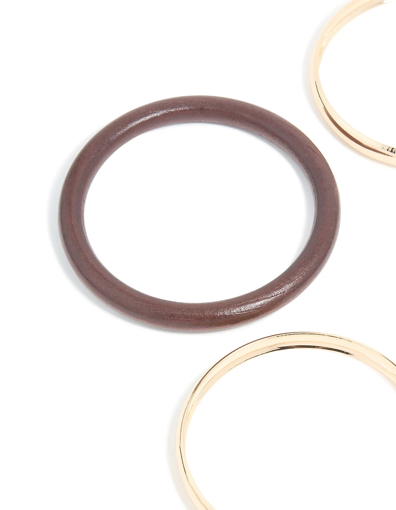 Gold & Wooden Bangles 4-Pack