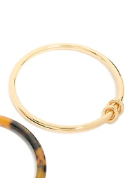 Black Brown Acrylic & Gold Smooth Bangles 2-Pack