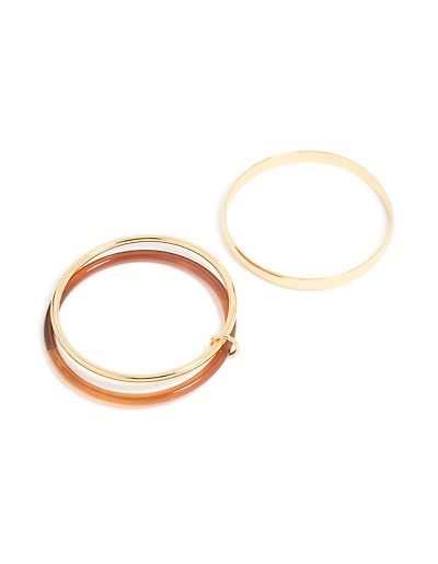 Sac de bracelets acryliques doré lisse et brun superposé