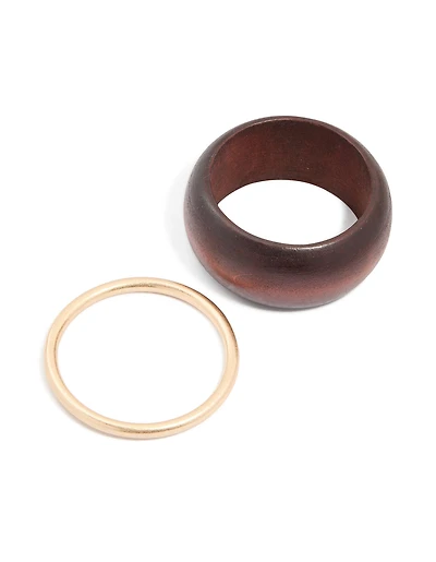 Wooden & Gold Bangle Pack