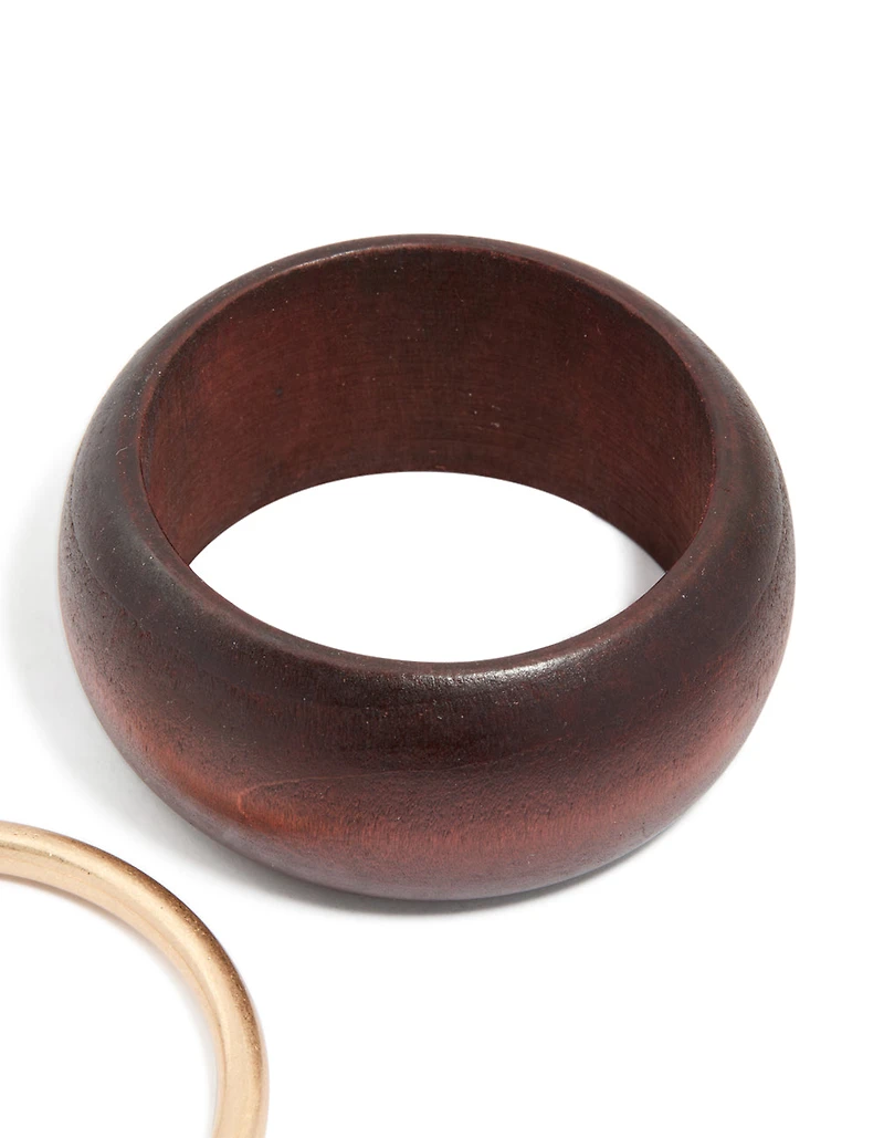 Wooden & Gold Bangle Pack