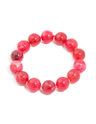 Gold Red Acrylic Beaded Stretch Bracelet