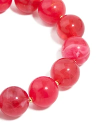 Gold Red Acrylic Beaded Stretch Bracelet
