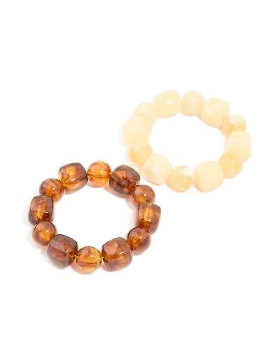 Bracelets acryliques perlés bruns et blancs en paquet de 2