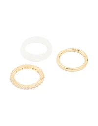 Cream Acrylic & Gold Cubic Zirconia Rings 3-Pack