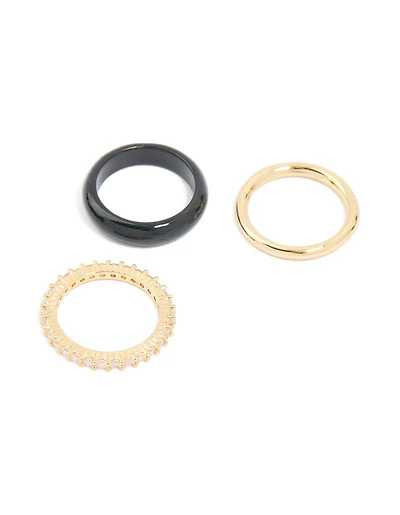 Anneaux en acrylique noir et zircone cubique paquet de 3