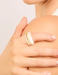 Gold Plated Pink Acrylic & Cubic Zirconia Rings 3-Pack