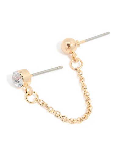 Boucle d’oreille en chaîne double stud en diamants dorés