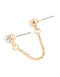 Boucle d’oreille en chaîne double stud en diamants dorés