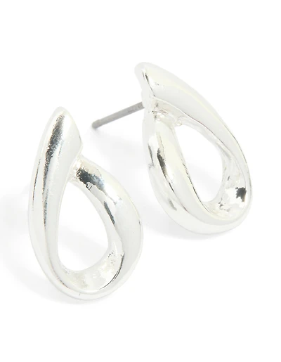 Silver Mini Smooth Flame Stud Earrings