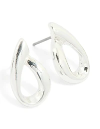 Silver Mini Smooth Flame Stud Earrings